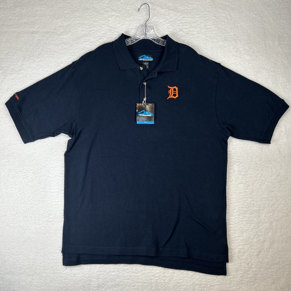 NWT Tri-Mountain Polo Navy Detroit Tigers MLB Embroidered Vintage Men's Large